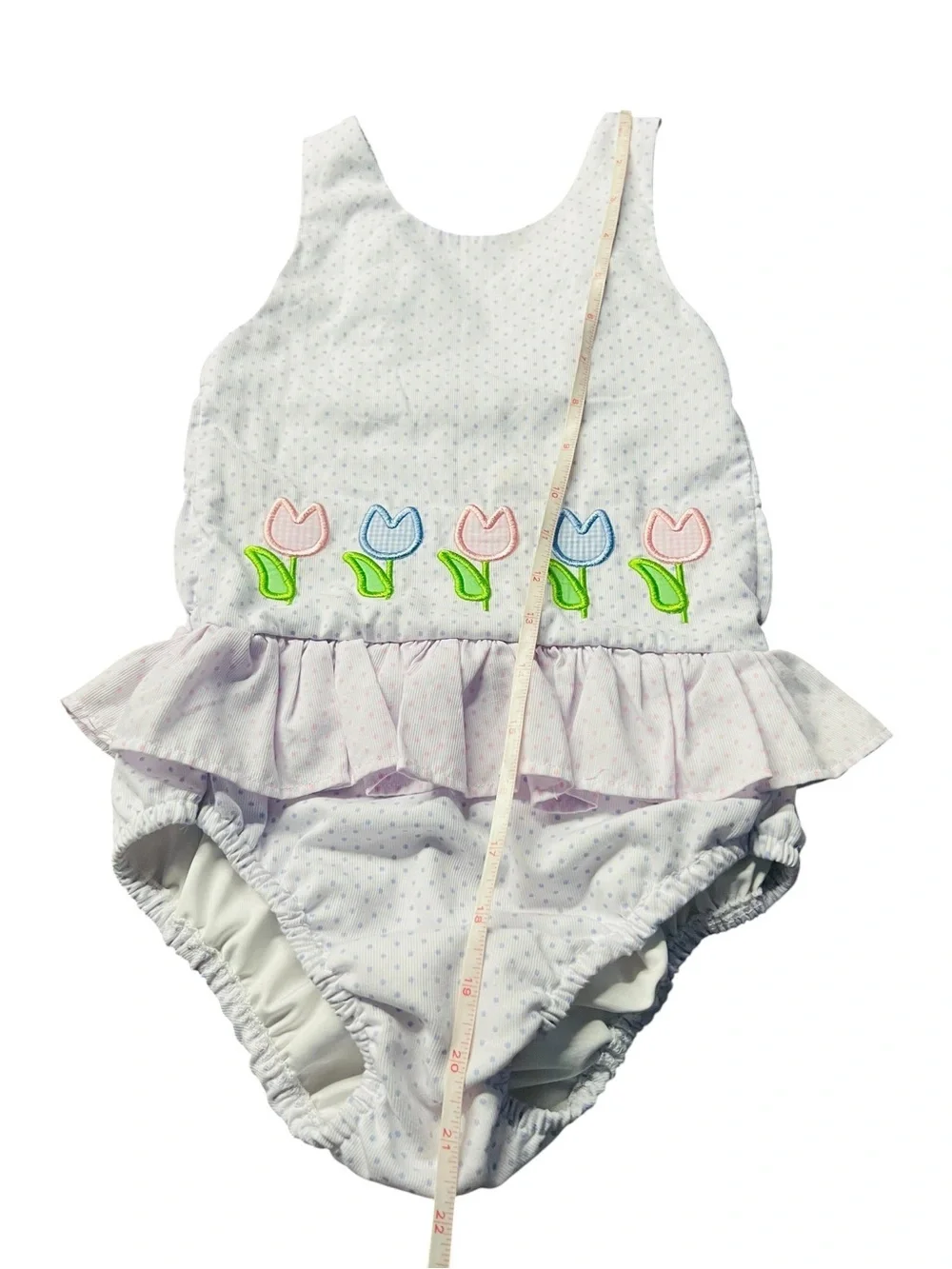 Cecil and Lou Girls' White Tulip Ruffle Polkadots One-Piece Swimsuit Size 8